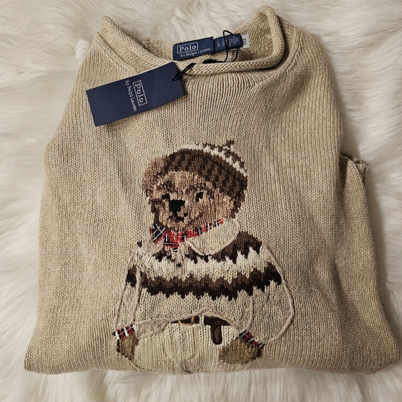 NWT Polo Ralph Lauren Polo Bear Sweater - Dark Almond Marl Large - Picture 3 of 8